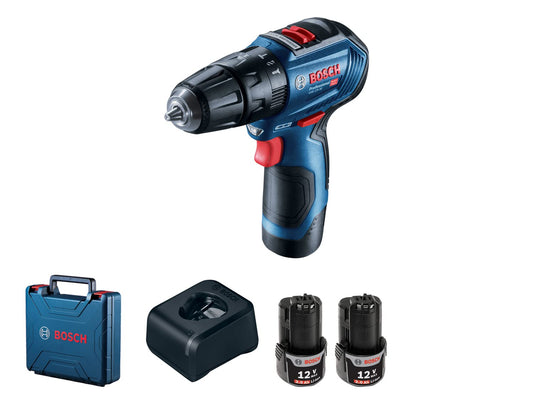 Bosch Professional 12V System Cordless Combi Drill GSB 12V-30 (incl. 2x2.0Ah battery, fast charger GAL 12V-40, in the craftsman's case)