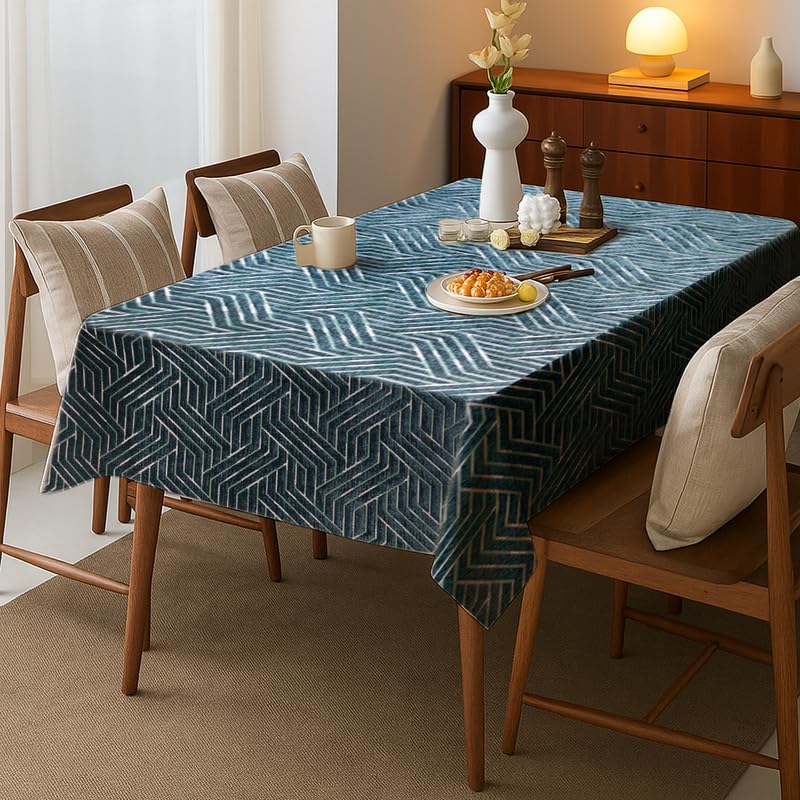 INtex Home Rectangular Tablecloth, Nadia’s Geometrical Design in Heavy Duty Linen Velvet Fabric, Soft Touch for Reception Living Room and Special Occasions - 1 Pc - 130 x 130 cm - Light Biege