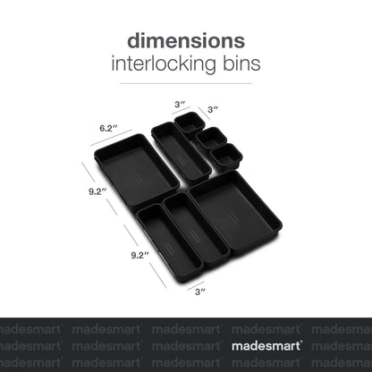 8-Piece Interlocking Bin Pack-CARBON COLLECTION Customizable Multi-Purpose Storage, Durable, Easy to Clean & BPA-Free