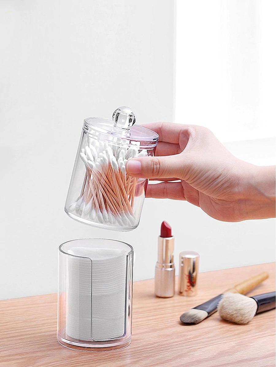 Two-layer Cotton Pads Container Storage Box Case Cosmetics Organizer Transparent