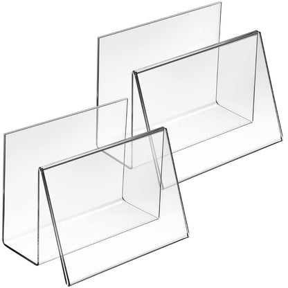 Clear Acrylic Postcard and Business Card Holder Set of 4, Tiered Display Stand and Rack for Greeting Cards, Index Cards, and Photos, Desktop Organizer for Office, Home, and Retail Use