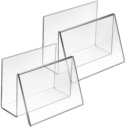 Clear Acrylic Postcard and Business Card Holder Set of 4, Tiered Display Stand and Rack for Greeting Cards, Index Cards, and Photos, Desktop Organizer for Office, Home, and Retail Use
