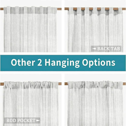 INtex CURTAINS HOUSE Linen Curtains for Living Room, Semi-Sheer Light-Filtering Drapes with White Stripes, Natural Fabric, 2 Hanging Options, 1 Piece - Off-White - 200W x 230L CM