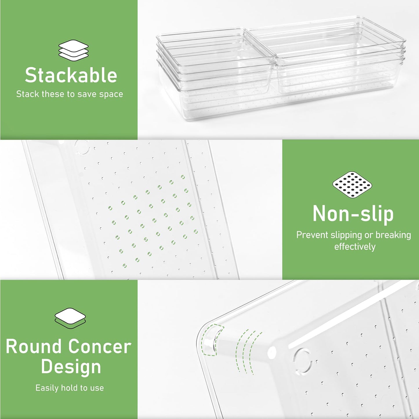 DUHARS 4PCS Clear Plastic Drawer Organizer Tray, 12'' Large Acrylic Vanity Bathroom Drawer Organizers Trays, Desk Drawer Organizer Bins for Cosmetics, Makeup, Kitchen, Office, Junk Drawer Organization