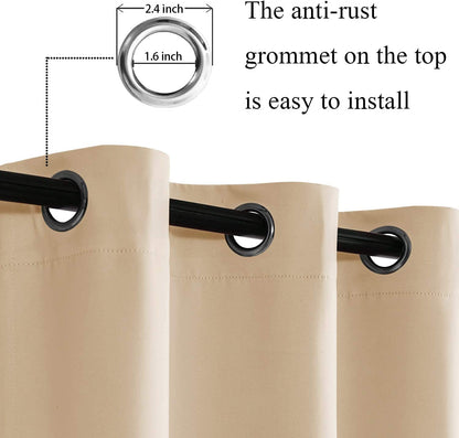 Blackout Curtains with Tiebacks - Thermal Insulated, Light Blocking and Noise Reducing Grommet Curtain Drapes for Bedroom and Living Room, Set of 2 Panels,