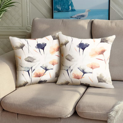 INTEX HOME Cushion Covers, Premium Linen Velvet with Sou Floral Pattern, Set of 2, 40×40 cm, Off-White x Navy Blue x Blush, for Living Room & Bedroom Décor, Soft & Wrinkle-Resistant Fabric