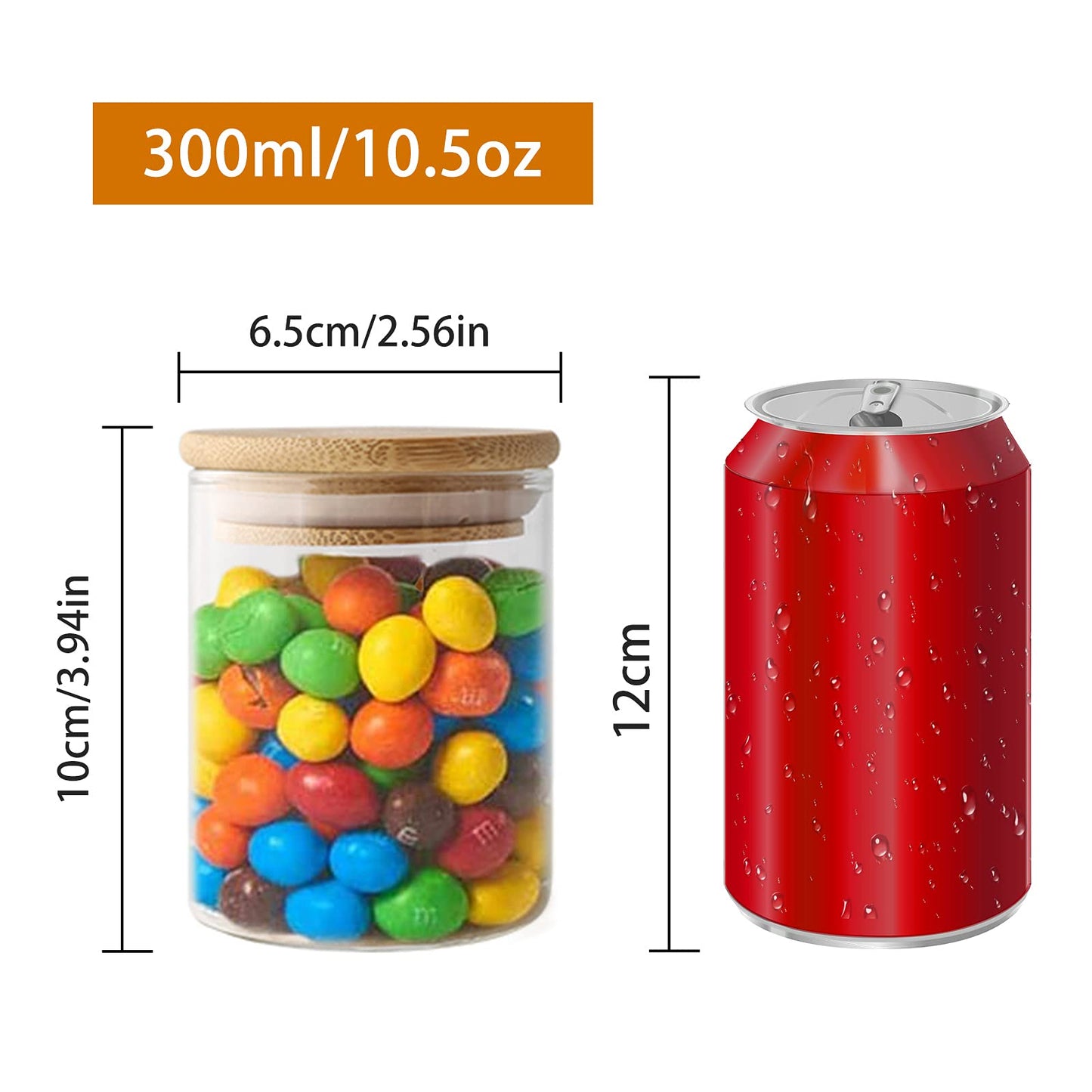 VINILITE Glass Storage Jars with Bamboo Lids, 300ml/10.5oz Clear High Borosilicate Glass Airtight Kitchen Food Cereal Containers for Home Preserving Seal for Tea, Coffee, Herbs and Spice, Set of 12