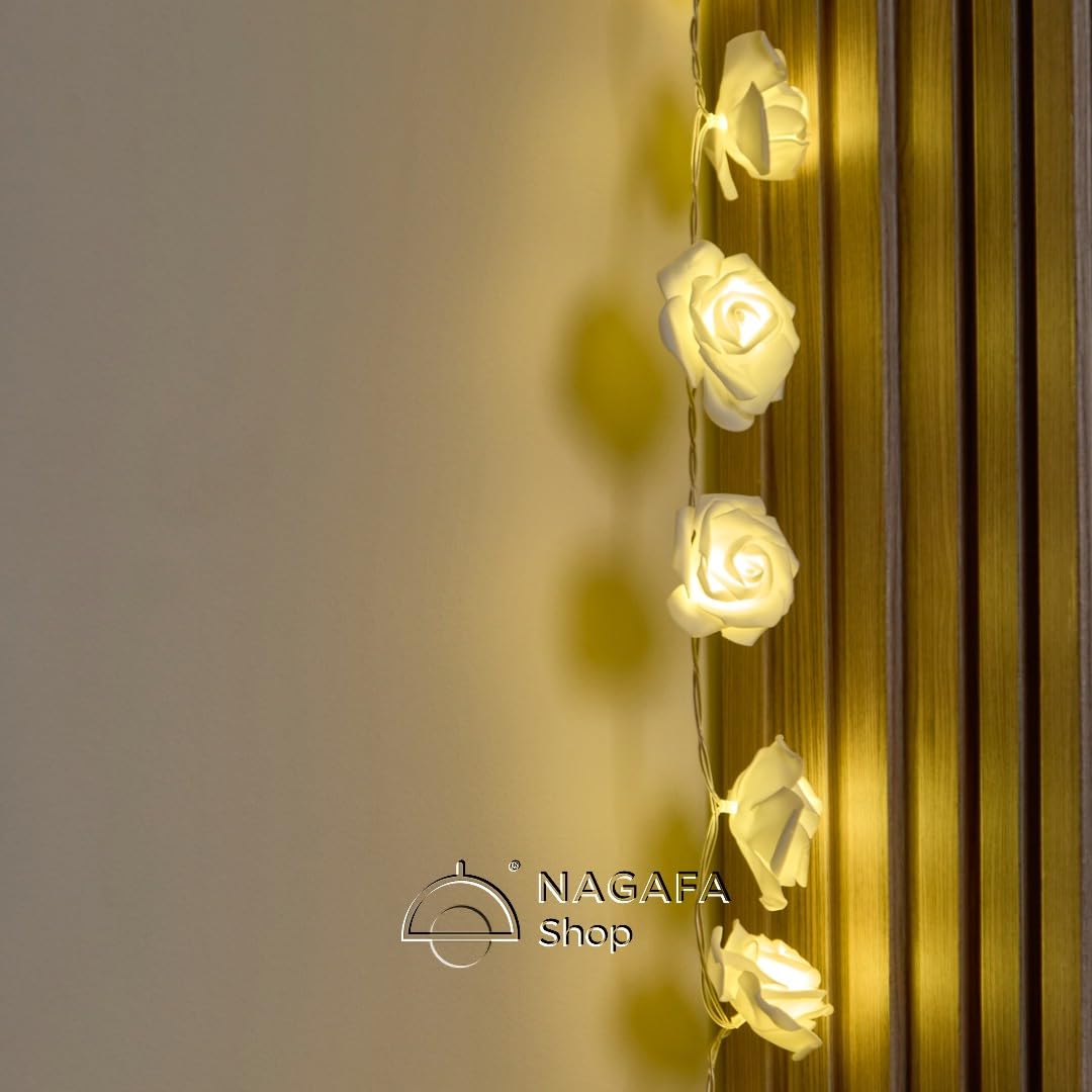 Rose Branch (20 LED Bulbs) Battery - 3 Meters - Warm Warm Rose - White Rose - Suitable for Decoration, Party, Home Decor