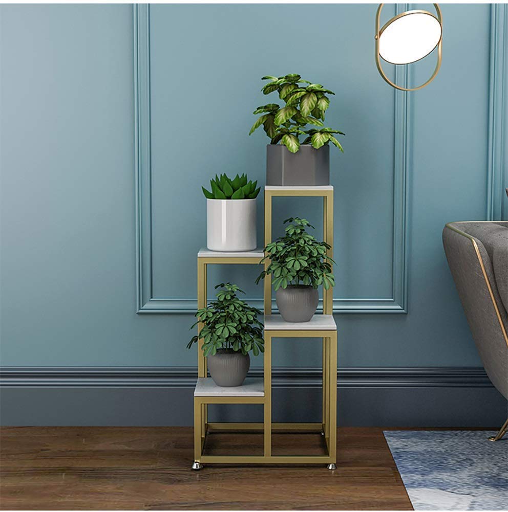 Shelves A 4 Tiers Metal Plant Stand Flower Pot Holder with Marble Desktop, Heavy Duty & Rust-Resistant, Ideal for Indoor Outdoor Home Decor,White