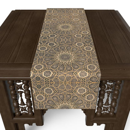 Ramadan's Unique Diwan Velvet Runner in Brown & Gold, a Luxurious 35x140 cm Decorative Centerpiece with a Traditional, Elegant Islamic Pattern, perfect for Opulent Ramadan Decor