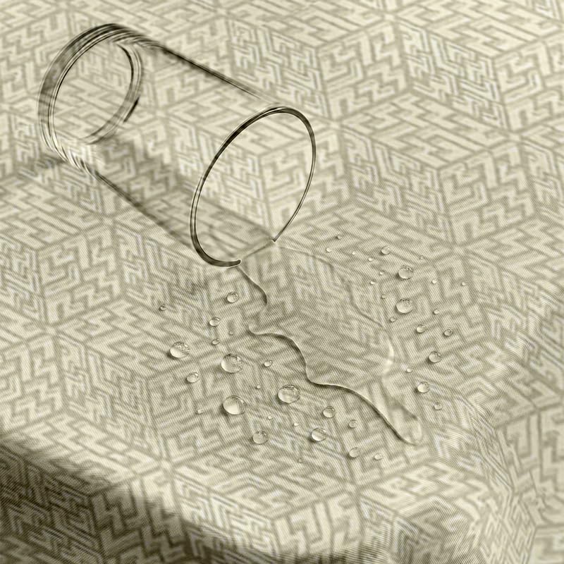 INtex Home Waterproof Tablecloth, Daniella Geometric Pattern Rectangle Table Cover, Stain Resistant Wipeable Fabric for Kitchen Dining Table, 1 Piece - Geometric Maze - Off-White - 200 x 270 cm
