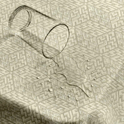 INtex Home Waterproof Tablecloth, Daniella Geometric Pattern Rectangle Table Cover, Stain Resistant Wipeable Fabric for Kitchen Dining Table, 1 Piece - Geometric Maze - Off-White - 200 x 270 cm