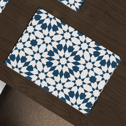 Topaz 7-Piece Dining Set, includes 6 multicolor canvas placemats (45x30 cm) and 1 runner (35x140 cm), with a traditional Islamic pattern to protect your table and create a festive mood