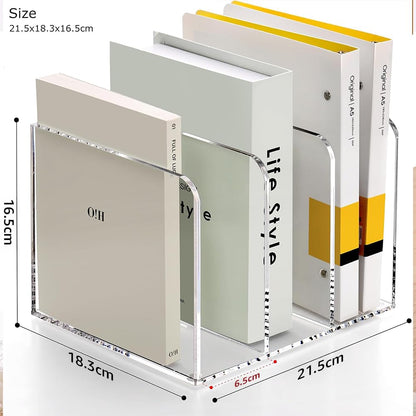 Clear Acrylic Magazine File Holder, 3-Section Vertical Desk Organizer for Office and Home Storage, Transparent Stand for Files, Folders, and Mail, Sturdy and Modern Desktop Accessory