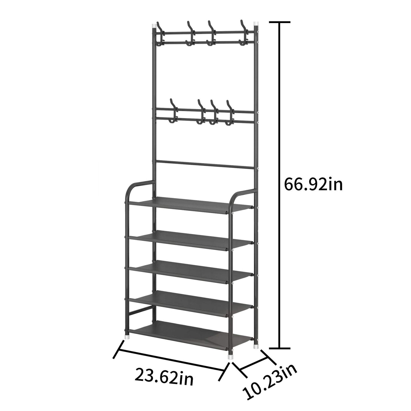 Entryway Coat Rack,Large Storage Space, with 5-Tier Shoes Storage Shelf,Provides Hanging and Storage Capabilities,Multifunctional Practical Storage Hanger,Black