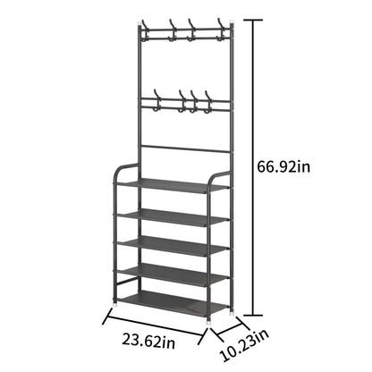 Entryway Coat Rack,Large Storage Space, with 5-Tier Shoes Storage Shelf,Provides Hanging and Storage Capabilities,Multifunctional Practical Storage Hanger,Black
