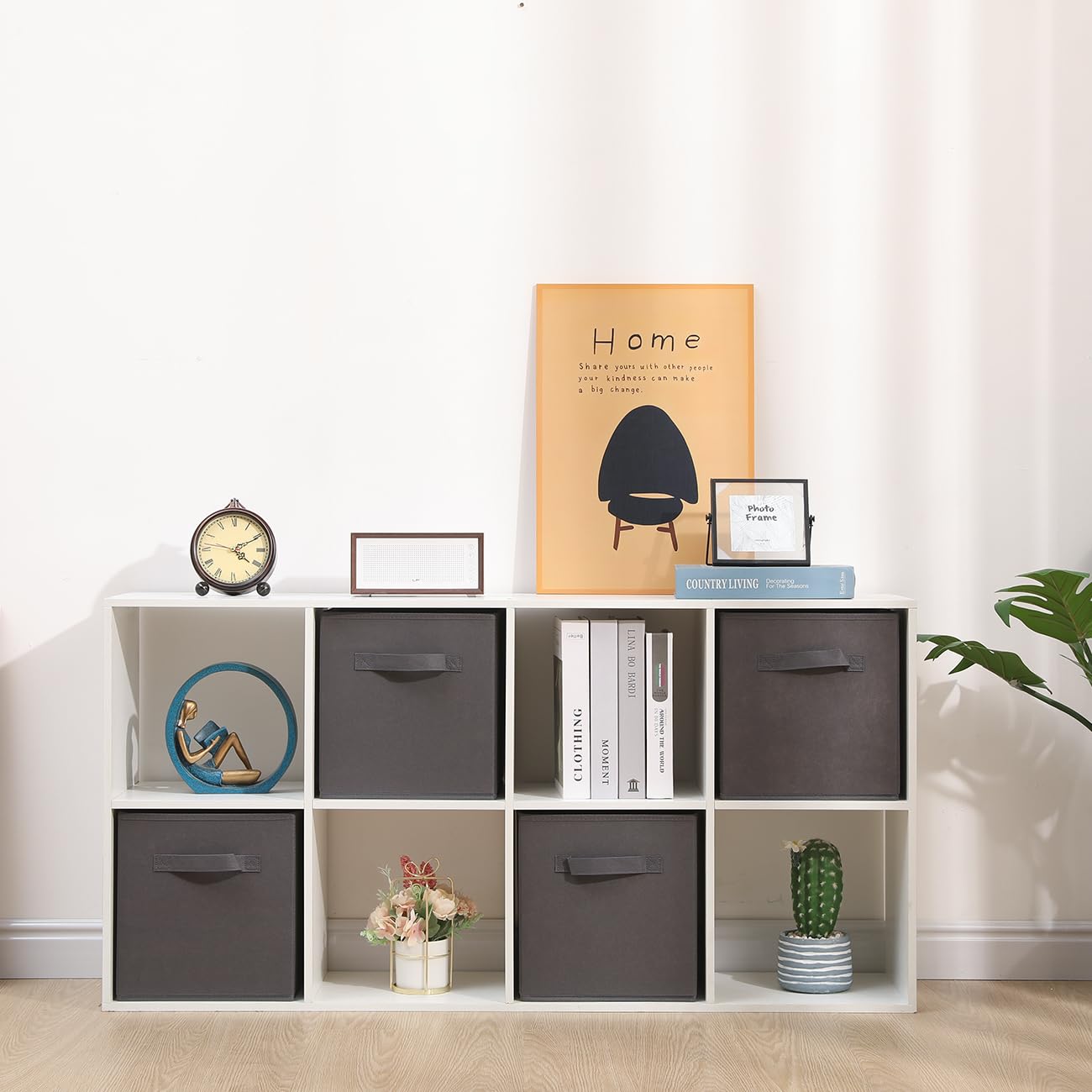 SWETHT Foldable Fabric Storage Cube Organiser Bins, Collapsible Basket with Handles For Home, Kids Baby Nursery Room, Closet Toys Organisation, 26.5 x 26.5x 28 cm (Dark Grey, Set of 4)