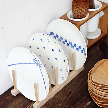 LEBKFT 2 Packs Plate Racks Stand Pot Lid Holder Bamboo Wooden Dish Racks Kitchen Cabinet Organizer Dish Drying Rack for Bowl, Cup, Cutting Board Holder Dish Drainer for Kitchen Counter Top