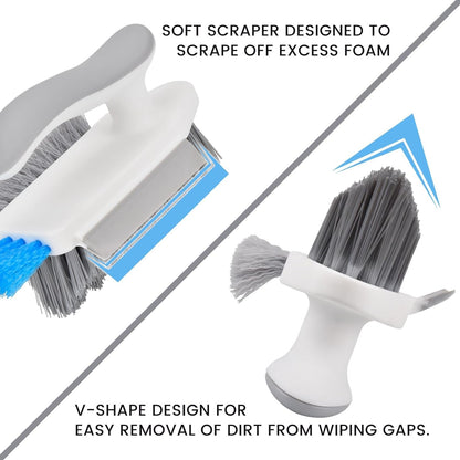 Xspring Floor Scrub Brush, 2 Pcs Floor Scrub Brush with Squeegee, 4 in 1 Cleaning Brushes with Comfort Handle, V Shaped Bathroom Cleaning Brushes, for Cleaning Bathroom, Patio, Kitchen, Wall, Deck