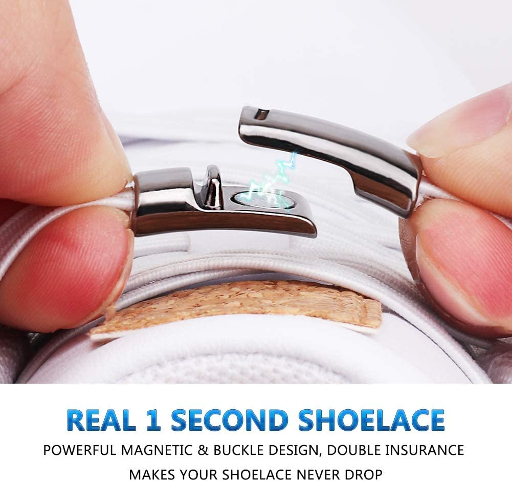 Elastic No Tie Flat Shoe Laces for Sneakers, Stretch Tieless Shoelaces for Kids & Adults, Magnetic Shoes Strings (Black)