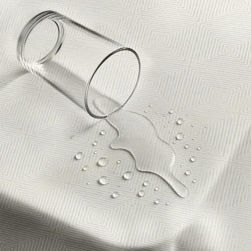 INtex Home Waterproof Tablecloth, Daniella Geometric Pattern Rectangle Table Cover, Stain Resistant Wipeable Fabric for Kitchen Dining Table, 1 Piece - Geometric Maze - Off-White - 200 x 270 cm