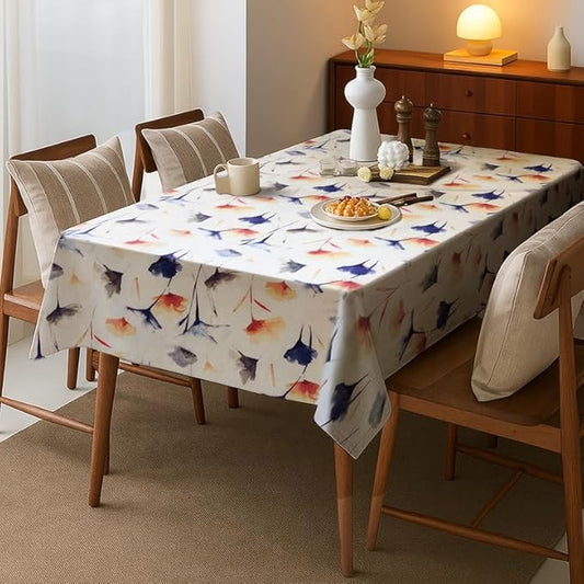 Tablecloth, Sou Floral Pattern, Rectangle Design, Premium Linen Velvet Fabric, Ultra-Soft and Wrinkle-Resistant, 1 Piece, Elegant Table Cover for Dining, Kitchen, or Living Room