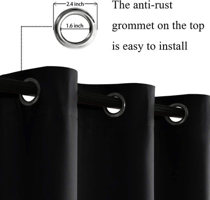 Blackout Curtains with Tiebacks - Thermal Insulated, Light Blocking and Noise Reducing Grommet Curtain Drapes for Bedroom and Living Room, Set of 2 Panels,