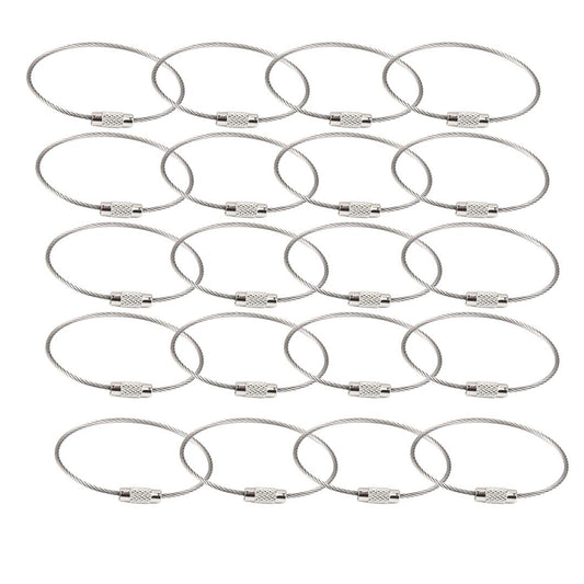 Wire Keychain Cable, Stainless Steel, Detachable Connectable with Screw Lock, Durable Secure for Keys, Luggage Tags, ID Card Holders - 20 Pieces