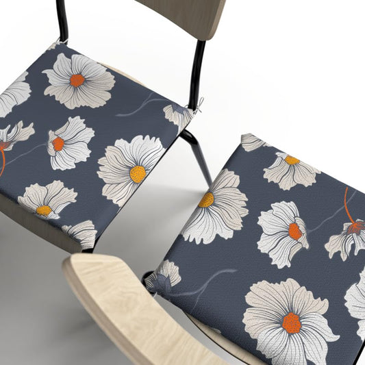 Florish Seat Pad (Set Of 2), decorative and comfortable chair cushions in Blue, White & Yellow, 40x40 cm, featuring a beautiful floral design to brighten your kitchen or dining area