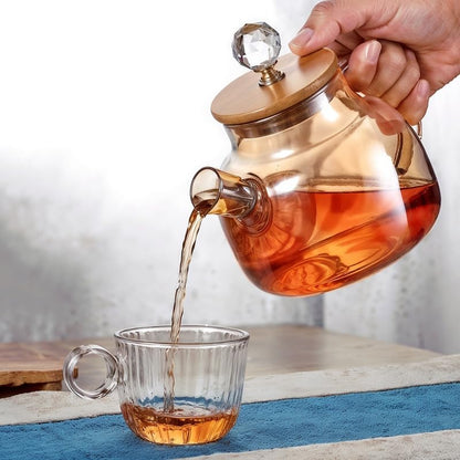 Glass Teapot with Lid – 1000ML Borosilicate Glass Water Kettle, Stovetop & Microwave Safe, Elegant Crystal Knob Design, Perfect for Tea, Coffee, and Hot Beverages