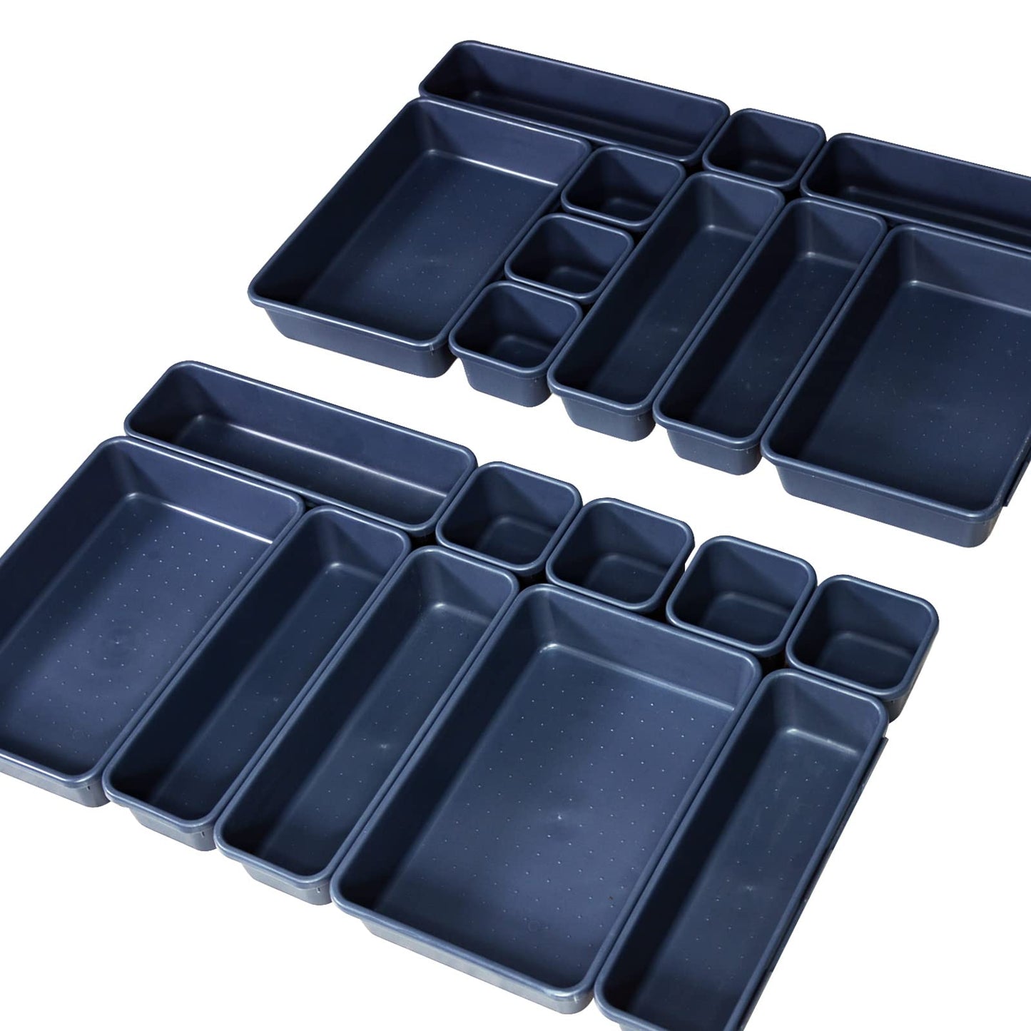 24 Pack Plastic Desk Drawer Organizer and Storage for Office Kitchen Dresser Bathroom Cabinet Organizer,Interlocking Junk Small Drawer Dividers Tray for Makeup Bra Stationery Utensil Tool with 3 sizes