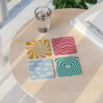 Acrylic Coaster Set of 4, 9×9 cm, Heat and Moisture Resistant Drink Coasters, Mountain Landscape Design, Acrylic for Coffee Tables Desks Dining Decor, Set of Decorative Mats