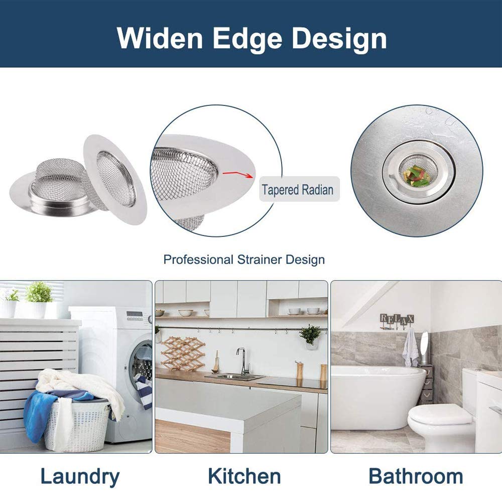 ZLYY 2PCS 3.5 INCH Kitchen Sink Drain Strainer, Stainless Steel Anti-blocking Mesh Drain Stopper For Kitchen Bathroom Basin Laundry.