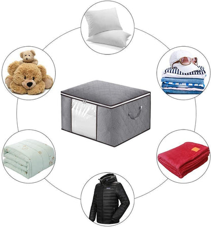 2 Pcs Storage Bag Foldable,Foldable Clothes Storage Bags,Collapsible Storage Bag Organizers,Space Saver Bags,Space Saves Clothes Foldable Clothes Storage Bags for Clothes (Horizontal Style- Grey)