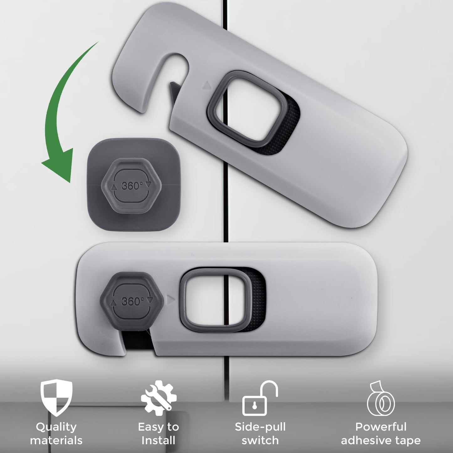 2Pcs Fridge Lock, Easy to Install Fridge Locks for Children, Fridge Locks No Tools Need or Drill, Fridge Child Lock Apply to Max 1 inch(25mm) Sealing Strip (Grey)