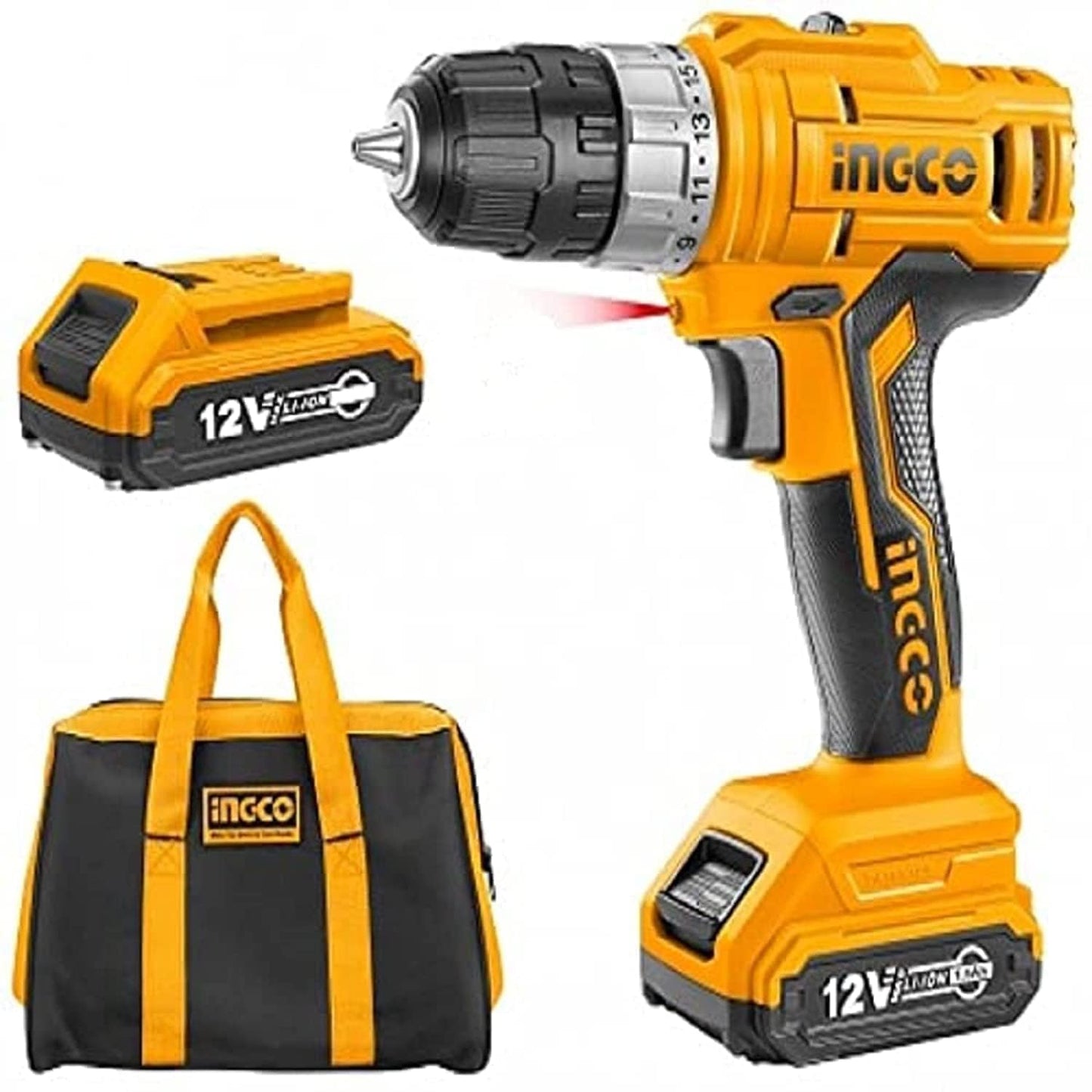 Ingco Cordless Drilling Machine, Ingco Lithium-Ion Cordless Drill Machine With 2 Pieces20V Battery And 1 Charger, Mechanical 2-Speed Gear, Integrated Work Light Led, Black