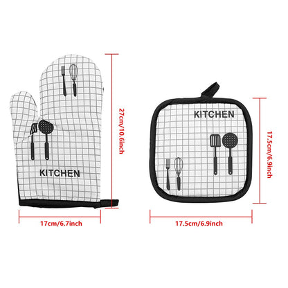 DECARETA Oven Gloves and Pot Holders Set,2 Pcs Heat Resistant Oven Mitts with 2 Pcs Pot Holders,for Cooking Baking BBQ Grill Barbecue Microwave
