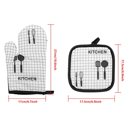 DECARETA Oven Gloves and Pot Holders Set,2 Pcs Heat Resistant Oven Mitts with 2 Pcs Pot Holders,for Cooking Baking BBQ Grill Barbecue Microwave