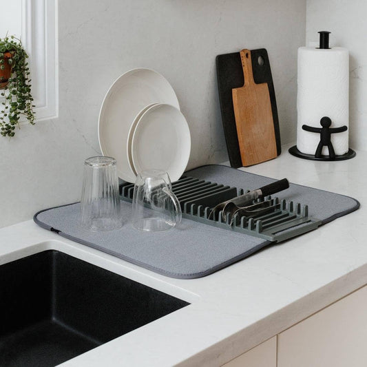 WIDEWINGS Dish Rack & Mat, Foldable, Space Saver, GREY, Plastic, Countertop Mount, Drying Dishes, Wine Glasses, Bowls, Dishes