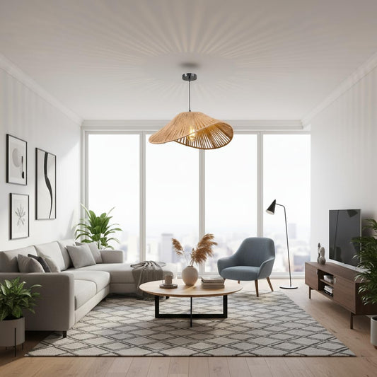 Modern Linen Rope Pendant 45x25x50cm - Beige