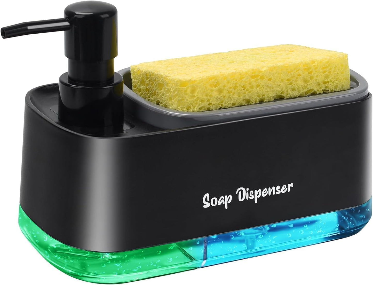3 in 1 Soap Dispenser with Sponge Holder for Countertop - Non-Slip Dual Pump Refillable Dispenser and Hand Soap for Kitchen Sink, Essential Kitchen Tools (black)