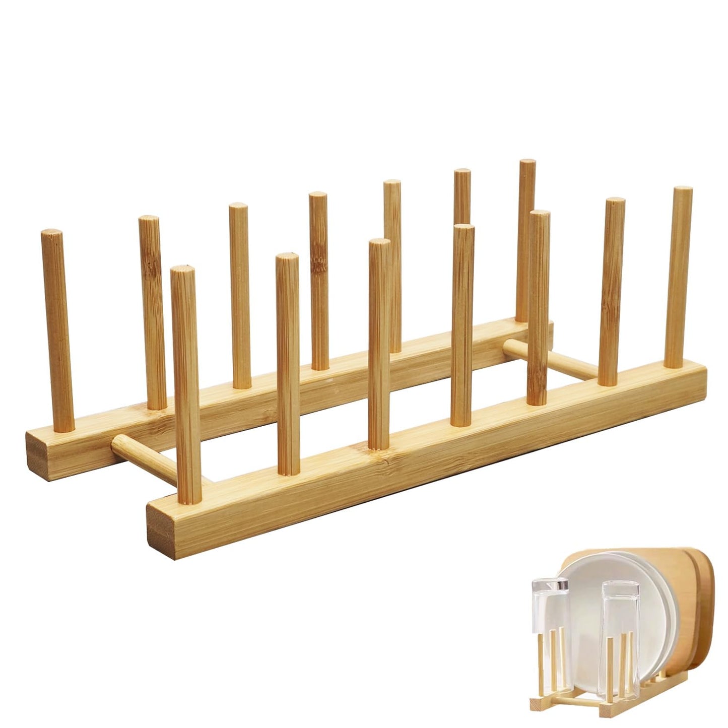 YUNYU Plate Rack Organiser,Dish Drainer Rack Chopping Board Holder,Wooden Storage Rack for Kitchen Cupboards/Bedroom/Study,Storage Holder for Cups/Book/Pot Lid/Baking Tray/Storage Rack,6 slots.