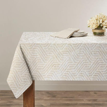INtex Home Rectangular Tablecloth, Nadia’s Geometrical Design in Heavy Duty Linen Velvet Fabric, Soft Touch for Reception Living Room and Special Occasions - 1 Pc - 130 x 130 cm - Light Biege