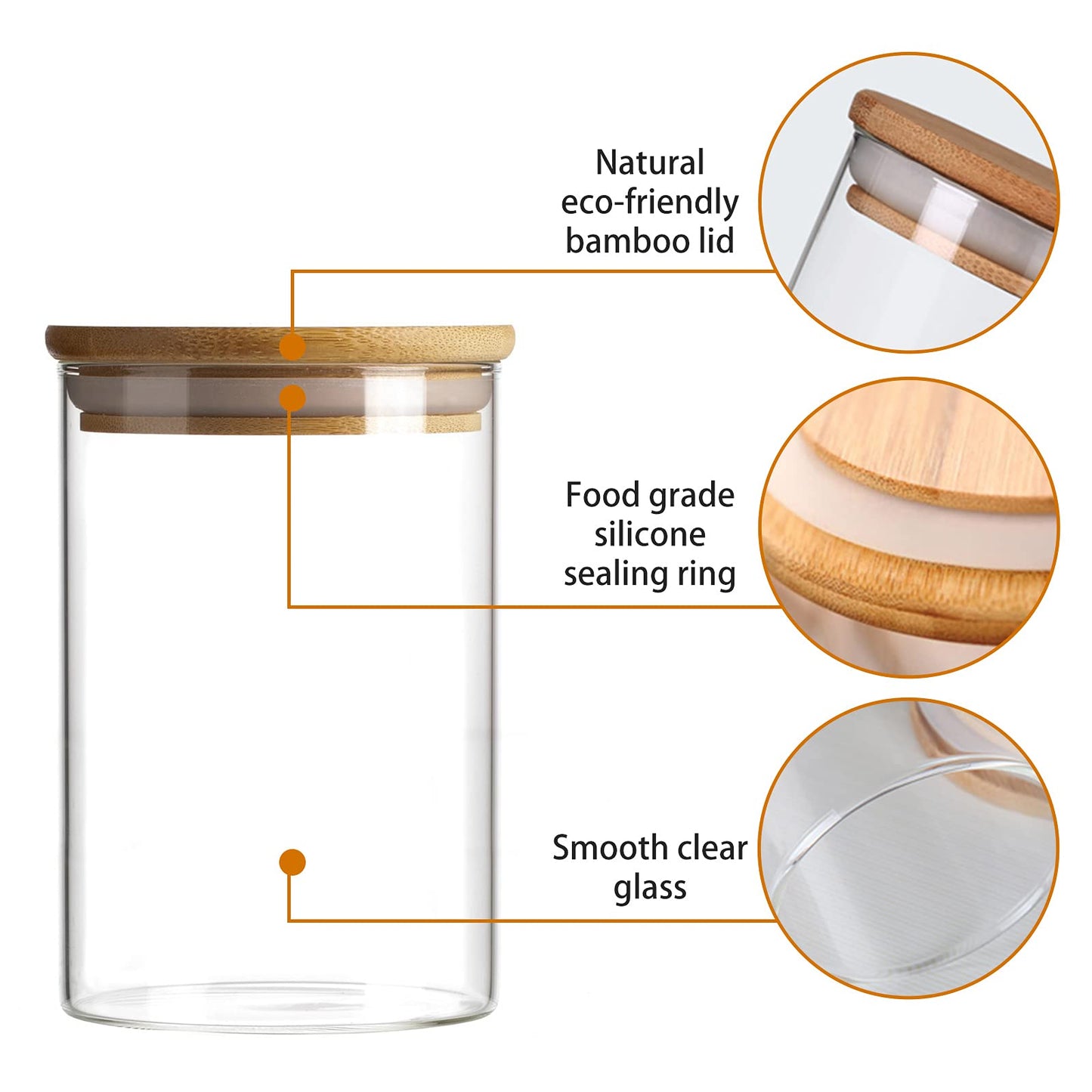 VINILITE Glass Storage Jars with Bamboo Lids, 300ml/10.5oz Clear High Borosilicate Glass Airtight Kitchen Food Cereal Containers for Home Preserving Seal for Tea, Coffee, Herbs and Spice, Set of 12