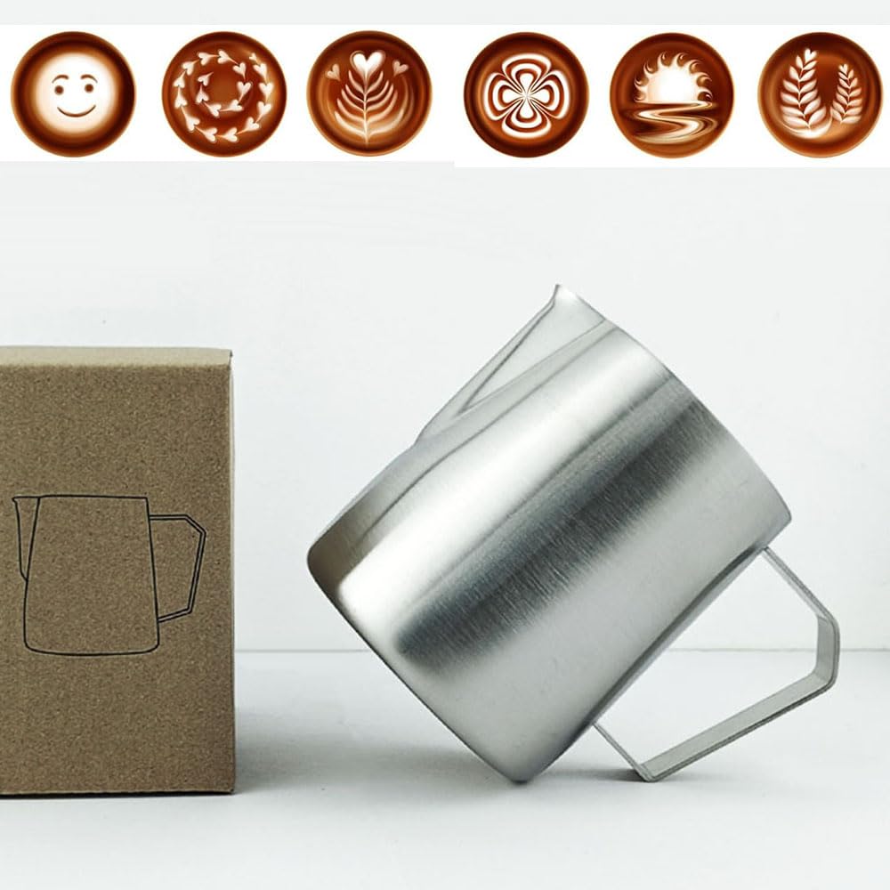 Worbic Milk Frothing Pitcher 12oz/350ml, Stainless Steel Milk Jug for Making Latte Art and Coffee Cappuccino,Latte Art Barista Steaming Pitcher Milk Frother Jug with Scale