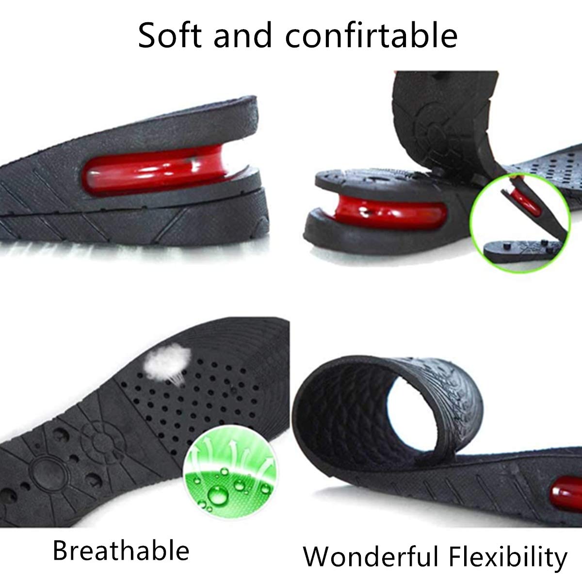 Shaboo Prints Height Increase Insoles Air Taller Cushion Shoes Insoles 4-Layer Heel Insert for Men