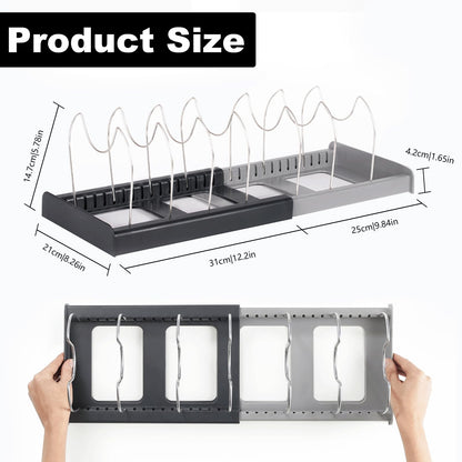 ZITUZY Expandable Organizer for 6 Lids or Pans, Pot Lid Holder, Kitchen Storage, Dish Holder for Drawer, Pot Rack, Dish Rack, Pot Holder Drawer