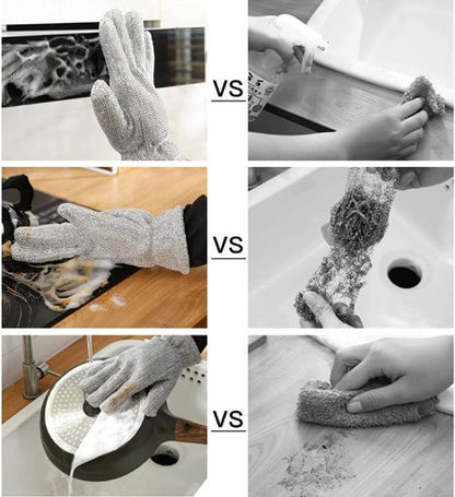 Aekatray 1 pcs Wire Dishwashing Gloves, Kitchen Cleaning Gloves, Household Cleaning Tools, Heat Insulation Anti-Hot Waterproof & Durable Gloves, Reusable Kitchen Gloves for Washing Dishes