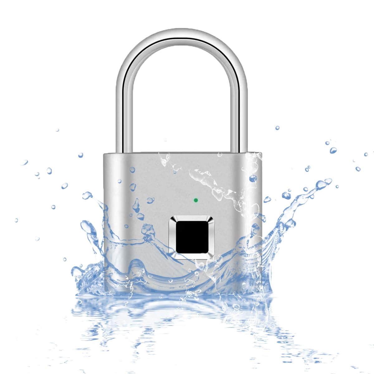 Rawrr Lock with Fingerprint, Padlock for Gym, Weatherproof, Multi-Use, Keyless Lock, Waterproof Padlock for Gym, Luggage, Warehouses, Locker, Silver