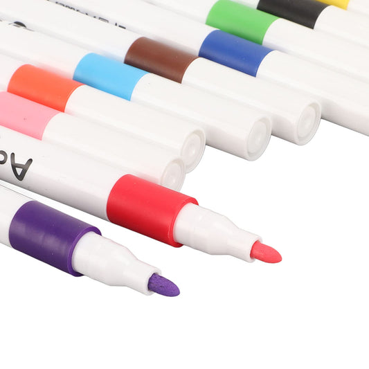 Acrylic Painting Marker Pens, Set of 12 or 24 or 48 Colors Water Based Paint Pen Fine Tip for Card, Rock Painting, Ceramic, Glass, Stone, Wood, Fabric Painting, Canvas, Metal (12 Colors)